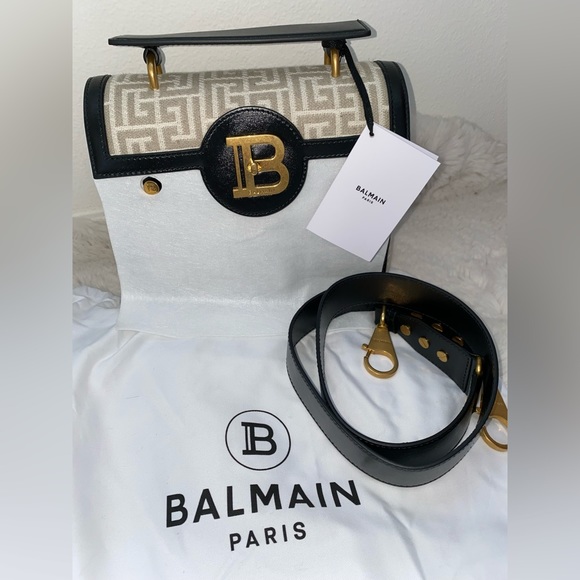 Balmain BBuzz 23 Monogram Linen Crossbody Bag Naturel NEW - Picture 3 of 12